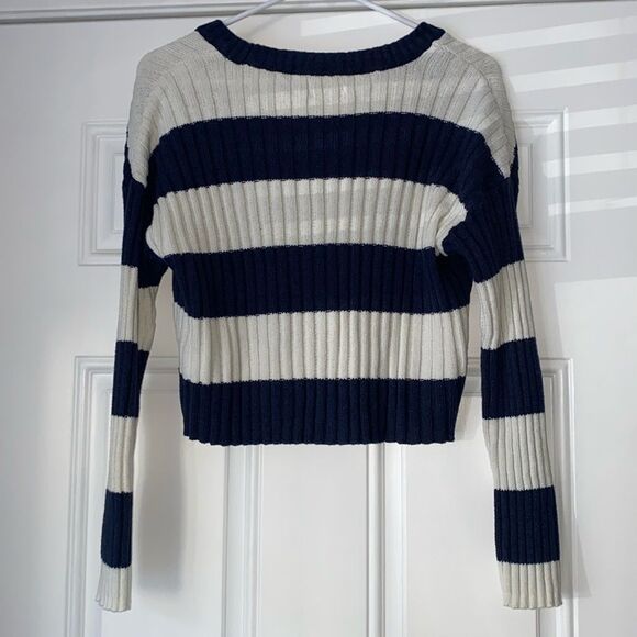 American Eagle Cropped Blue White Striped Sweater S - Picture 4 of 5